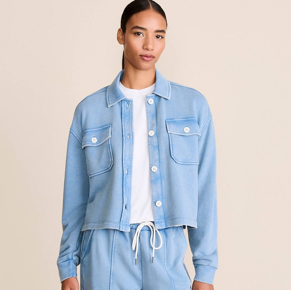 Ann Taylor Loft chambray blue sweatshirt button-down shacket